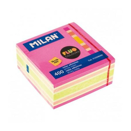 (415508400) MILAN CUBO DE NOTAS ADHESIVAS 400 HOJAS 76X76 COLORES SURTIDOS FLUOR