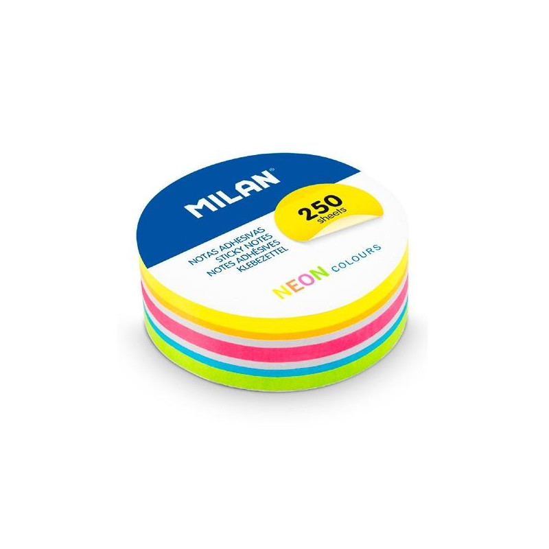 (41671NE250) MILAN BLOC DE NOTAS ADHESIVAS REMOVIBLES REDONDAS Ø67MM 250H COLORES NEÓN