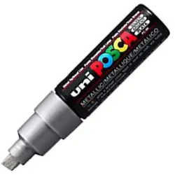 (300707000) POSCA MARCADOR  PC-8K NO PERMANENTE PUNTA BISELADA 8.0MM PLATA METÁLICO