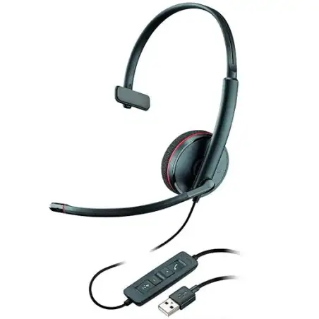 (209744-104) POLY AURICULARES BLACKWIRE C3210 DIADEMA MONOAURAL MICRÓFONO CONTROL DE VOLUMEN CABLE USB-A NEGRO