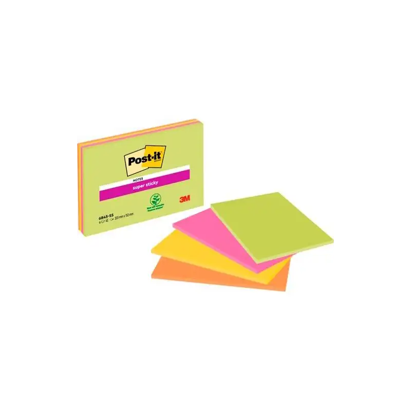 (7100234637) POST-IT BLOC NOTAS PARA REUNIONES SUPER STICKY BLOC 45H 203X152MM C/SURTIDOS NEÓN PACK 4 UD
