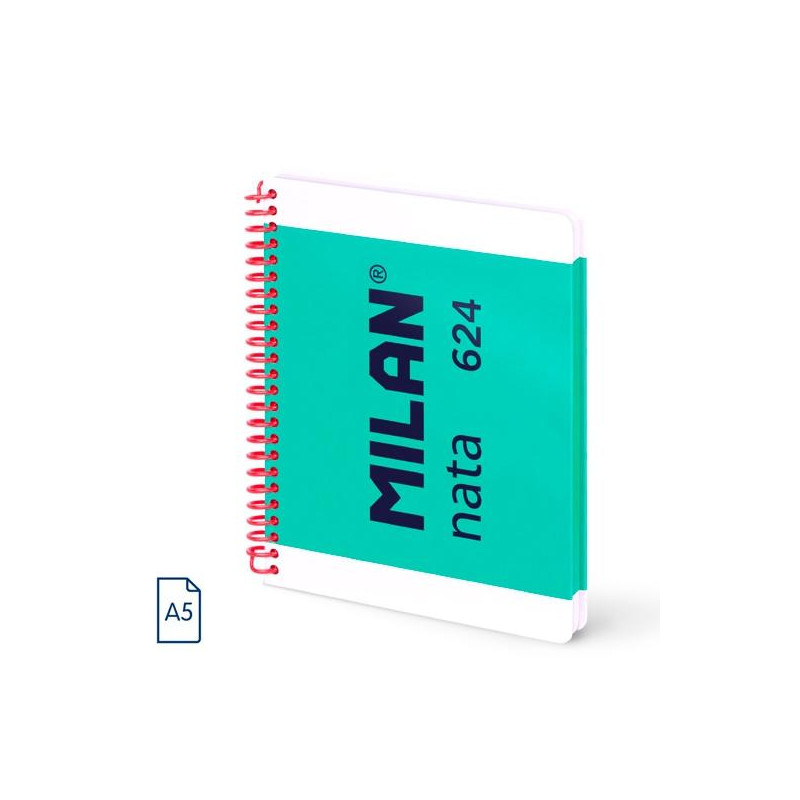 (57053E80GR) MILAN CUADERNO ESPIRAL A5 80H 95GR 5X5MM TAPA DURA COLECCIÓN NATA® 624 SINCE 1918 VERDE