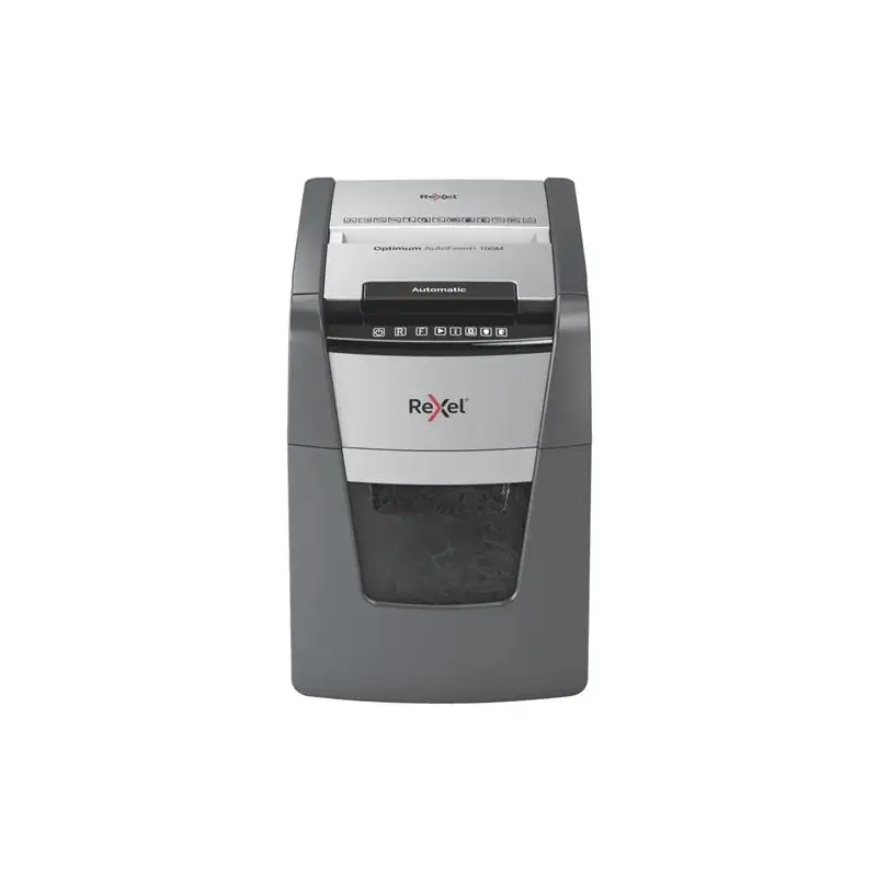 (2020100MEU) REXEL DESTRUCTORA AUTOMÁTICA OPTIMUM AUTOFEED 100M CORTE PARTÍCULAS P-5 (2X15 MM) ANTIATASCO NEGRO