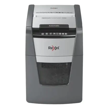 (2020100MEU) REXEL DESTRUCTORA AUTOMÁTICA OPTIMUM AUTOFEED 100M CORTE PARTÍCULAS P-5 (2X15 MM) ANTIATASCO NEGRO