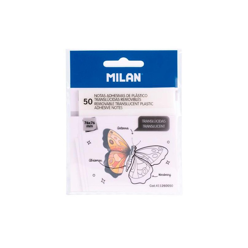 (411260050) MILAN BLOC NOTAS ADHESIVAS 50H 76X76 PLÁSTICO TRANSLÚCIDAS