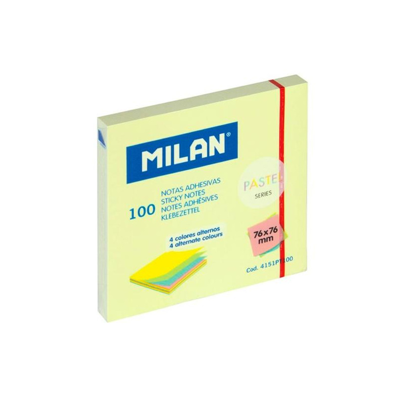 (4151PT100) MILAN BLOC NOTAS ADHESIVAS 100H 76X76 SERIE PASTEL COLORES ALTERNOS