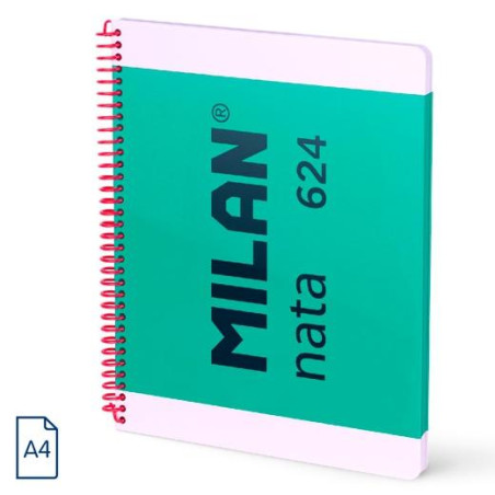 (57043E80GR) MILAN CUADERNO ESPIRAL A4 80H 95GR 5X5MM TAPA DURA COLECCIÓN NATA® 624 SINCE 1918 VERDE