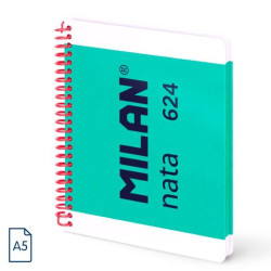 (57053E80GR) MILAN CUADERNO ESPIRAL A5 80H 95GR 5X5MM TAPA DURA COLECCIÓN NATA® 624 SINCE 1918 VERDE