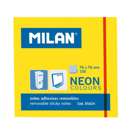 (85434) MILAN BLOC NOTAS ADHESIVAS REMOVIBLES 100H 76X76 AMARILLO FLUORESCENTE