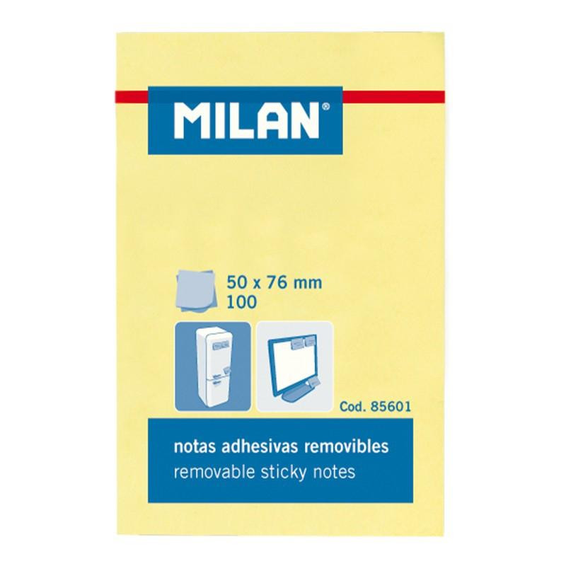 (85601) MILAN BLOC NOTAS ADHESIVAS REMOVIBLES 100H 50X76 AMARILLO CLARO