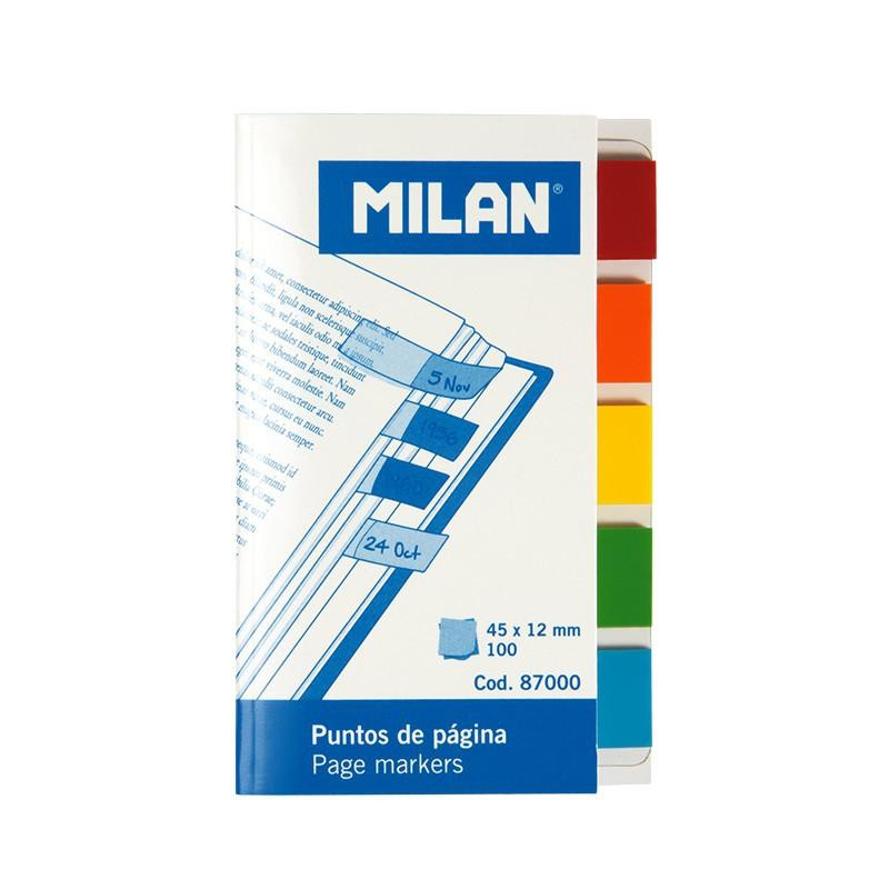 (87000) MILAN MARCADORES DE PÁGINA 100 PUNTOS 45X12MM 5 COLORES TRANSPARENTES