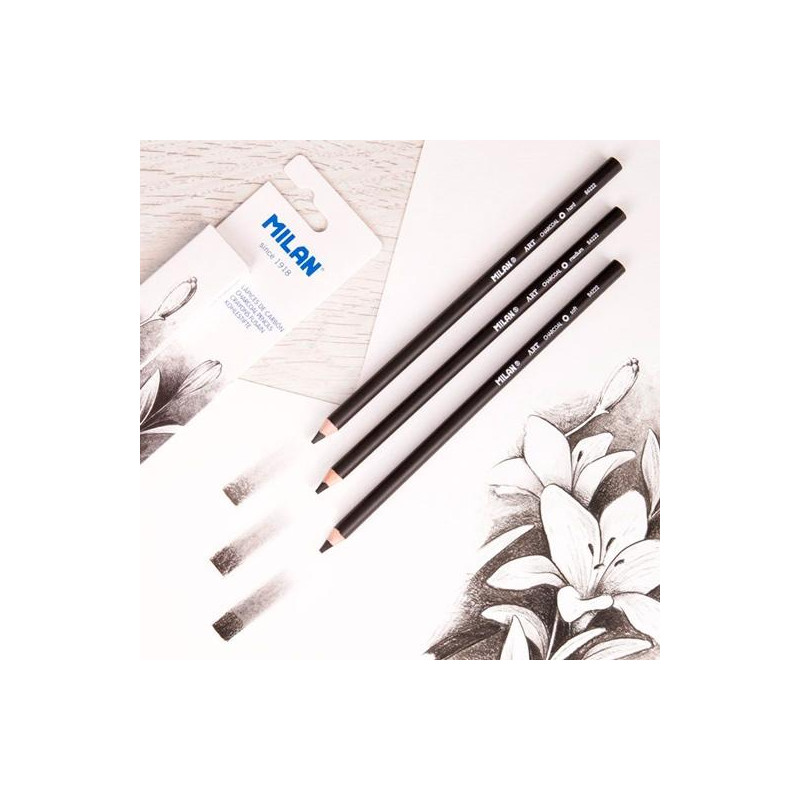 (07B622203) MILAN LÁPICES DE CARBONCILLO ART MINA GRUESA Ø4MM CAJA 3 UD NEGRO