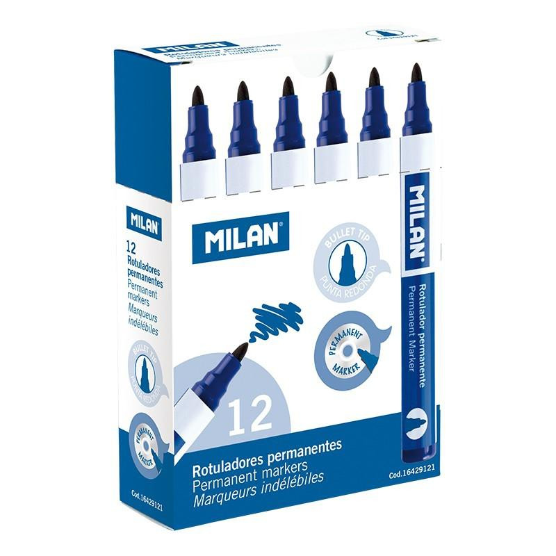(16429121) MILAN ROTULADOR PERMANENTE PUNTA REDONDA Ø4MM AZUL CAJA 12 UD