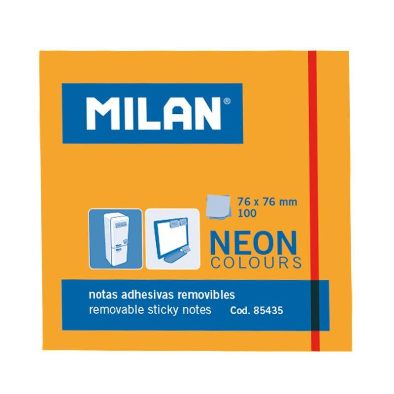 (85435) MILAN BLOC NOTAS ADHESIVAS REMOVIBLES 100H 76X76 NARANJA FLUORESCENTE