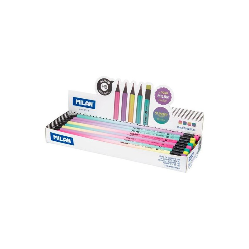 (071622724) MILAN LÁPICES CON GOMA SUNSET GRAFITO HB C/SURTIDOS