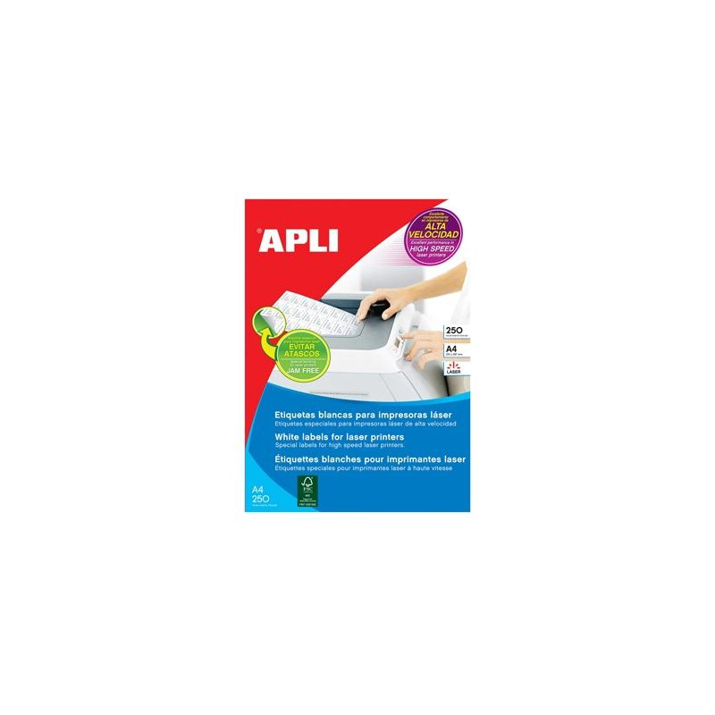 (02525) APLI ETIQUETAS ADHESIVAS 105X37MM LÁSER C/RECTOS 16 X 250H BLANCO