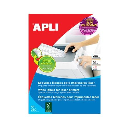 (02525) APLI ETIQUETAS ADHESIVAS 105X37MM LÁSER C/RECTOS 16 X 250H BLANCO