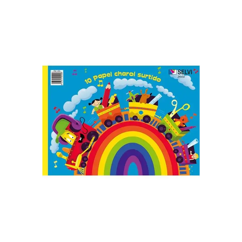 (400) SELVI CUADERNO PARA MANUALIDADES CON 10 PLIEGOS DE PAPEL CHAROL 24X32CM COLORES SURTIDOS