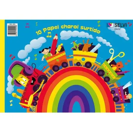 (400) SELVI CUADERNO PARA MANUALIDADES CON 10 PLIEGOS DE PAPEL CHAROL 24X32CM COLORES SURTIDOS