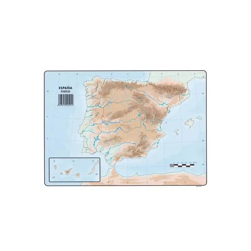(504) SELVI MAPA MUDO FÍSICO DE ESPAÑA A4 -50U-