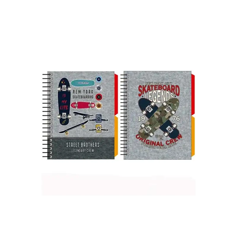 (18108220) SENFORT CUADERNO ESPIRAL A6 120H T/DURA 2 SEPARADORES FORRADO SKATEBOARD SURTIDO