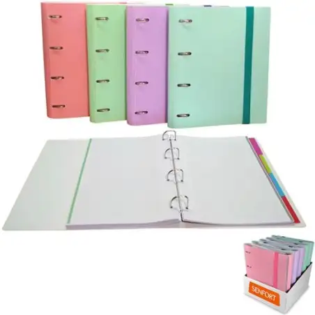 (175510E) SENFORT CARPETA ANILLAS 4X30MM RINGBOOK C/RECAMBIO 120H A4 C/GOMA 4 SEPARADORES C/SURTIDOS PASTEL