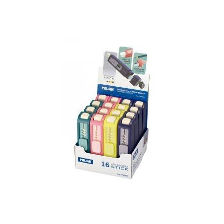 (4702116) MILAN AFILABORRA STICK COLORES SURTIDOS PASTEL CAJA EXPOSITORA 16 UD