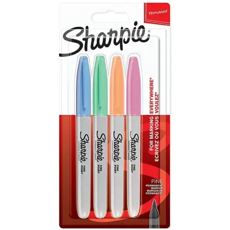 (2065402) SHARPIE MARCADOR PERMANENTE FINE PUNTA REDONDA 0.9MM C/SURTIDOS PASTEL BLÍSTER 4 UD