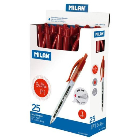 (17653225) MILAN BOLÍGRAFO P1 CUERPO TRANSPARENTE ROJO -CAJA 25U-