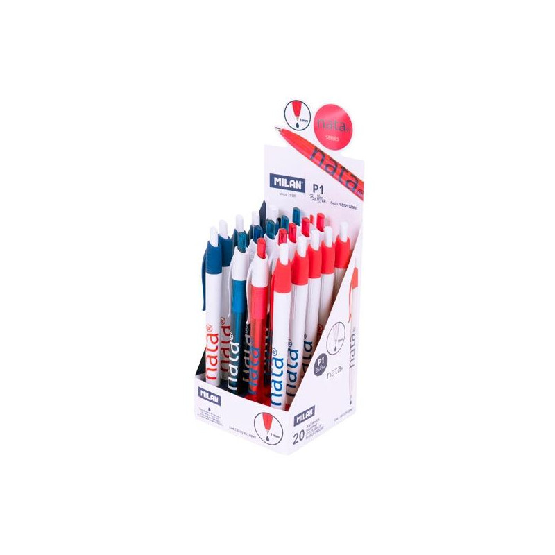 (1765729120NT) MILAN BOLÍGRAFO P1 NATA® 624 TINTA AZUL CAJA EXPOSITORA 20 UD