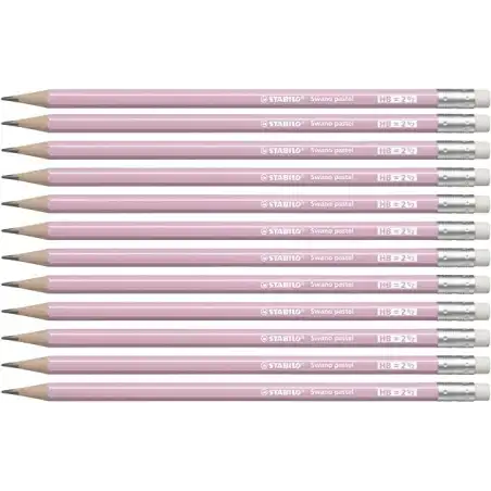 (4908/05-HB) STABILO SWANO LAPIZ GRAFITO CON GOMA PASTEL ROSA -12U-
