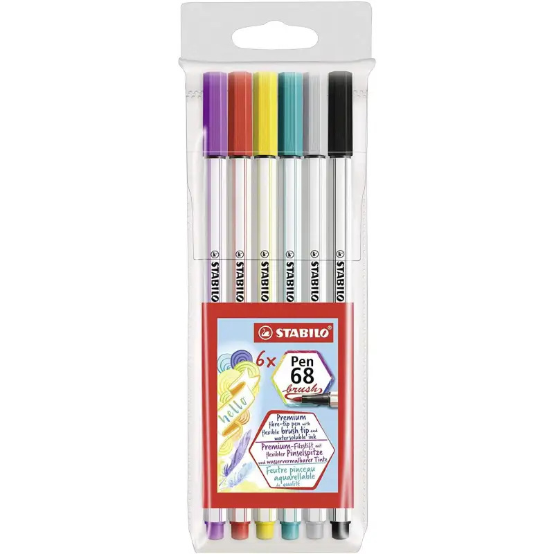 (568/06-11) STABILO ROTULADORES PEN 68 BRUSH C/SURTIDOS ESTUCHE PLÁSTICO 6 UD