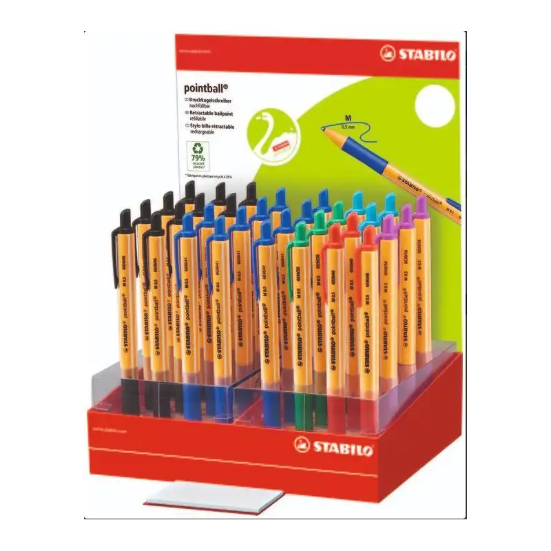 (6030/32-1) STABILO POINTBALL BOLÍGRAFO RETRÁCTIL RECARGABLE 6 COLORES SURTIDOS - EXPOSITOR DE 32U
