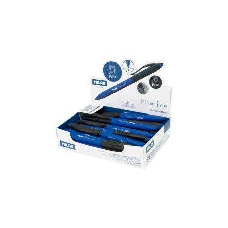 (1765914925B) MILAN BOLÍGRAFO P1 TOUCH STYLUS PUNTERO TINTA AZUL CAJA EXPOSITORA DE 25 AZUL/NEGRO