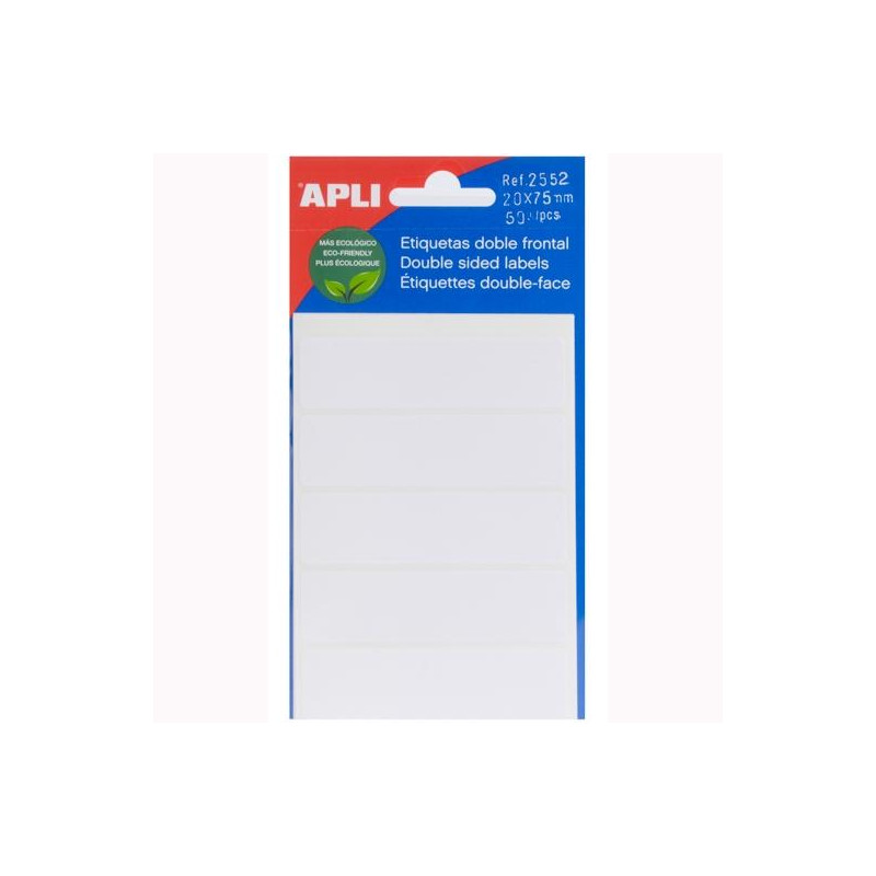 (02552) APLI ETIQUETAS ADHESIVAS DOBLE FRONTAL 20X75MM ESCRITURA MANUAL C/ROMOS 10 X 5H BLANCO