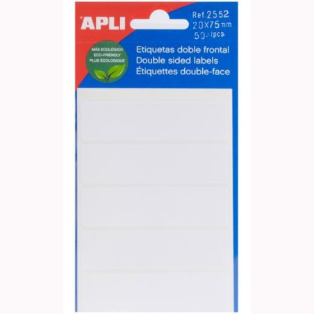 (02552) APLI ETIQUETAS ADHESIVAS DOBLE FRONTAL 20X75MM ESCRITURA MANUAL C/ROMOS 10 X 5H BLANCO