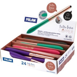 (176593924) MILAN BOLÍGRAFO STYLUS COPPER CON PUNTERO AZUL 4 COLORES SURTIDOS EXPOSITOR -24U-