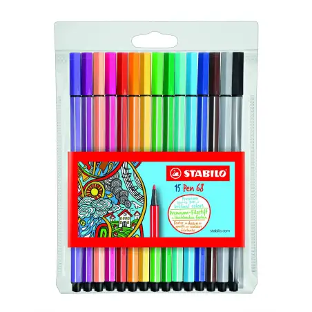 (6815-01) STABILO ROTULADORES PEN 68 C/SURTIDOS ESTUCHE 15 UD