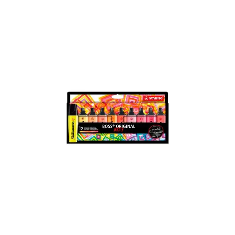 (70/10-1-20) STABILO MARCADOR FLUORESCENTE BOSS ORIGINAL ARTY C/SURTIDOS CÁLIDOS ESTUCHE 10 UD