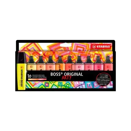 (70/10-1-20) STABILO MARCADOR FLUORESCENTE BOSS ORIGINAL ARTY C/SURTIDOS CÁLIDOS ESTUCHE 10 UD