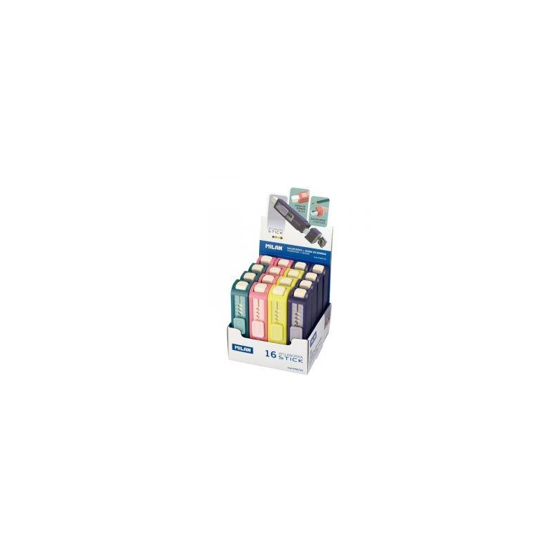 (4702116) MILAN AFILABORRA STICK COLORES SURTIDOS PASTEL CAJA EXPOSITORA 16 UD