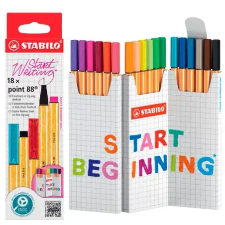 (8818/5) STABILO ROTULADOR POINT 88 COLORES SURTIDOS ESTUCHE EN ZIG ZAG 18 UD