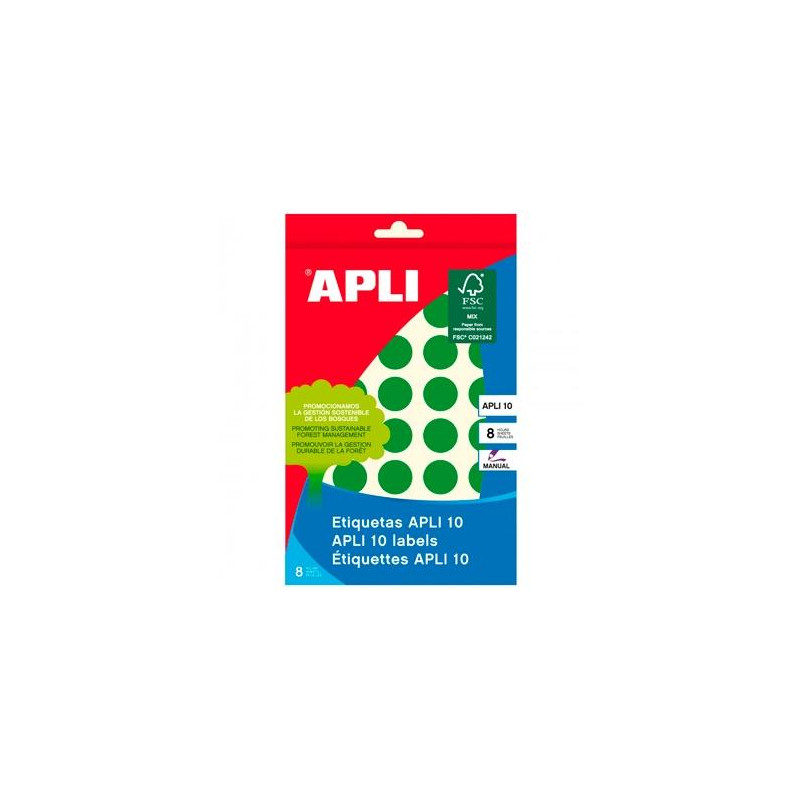 (02745) APLI ETIQUETAS ADHESIVAS CIRCULARES Ø19MM ESCRITURA MANUAL 40 X 8H VERDE