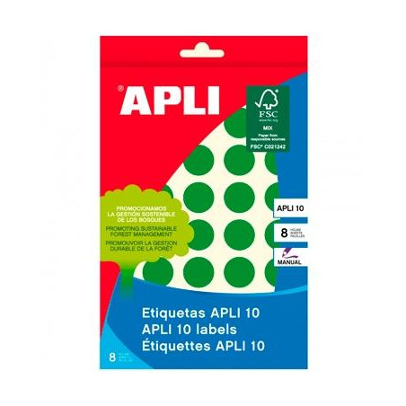(02745) APLI ETIQUETAS ADHESIVAS CIRCULARES Ø19MM ESCRITURA MANUAL 40 X 8H VERDE