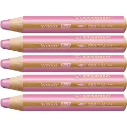 (880/334) STABILO LÁPICES DE COLORES WOODY 3 EN 1 ROSA ESTUCHE 5 UD