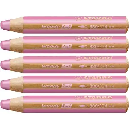 (880/334) STABILO LÁPICES DE COLORES WOODY 3 EN 1 ROSA ESTUCHE 5 UD