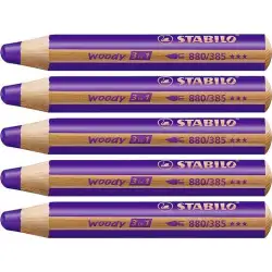 (880/385) STABILO LÁPICES DE COLORES WOODY 3 EN 1 VIOLETA ESTUCHE 5 UD