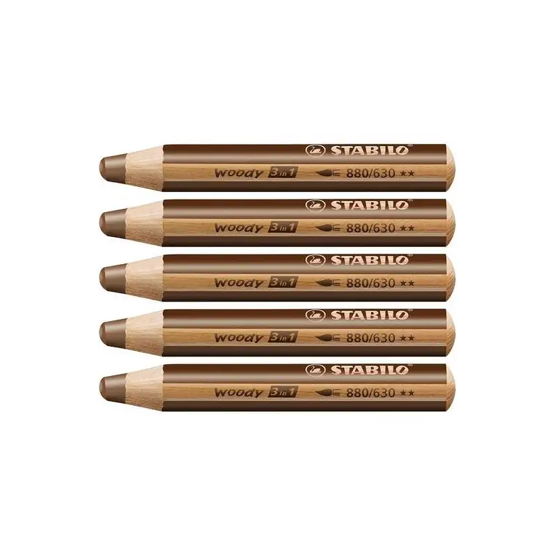(880/630) STABILO LÁPICES DE COLORES WOODY 3 EN 1 MARRÓN ESTUCHE 5 UD