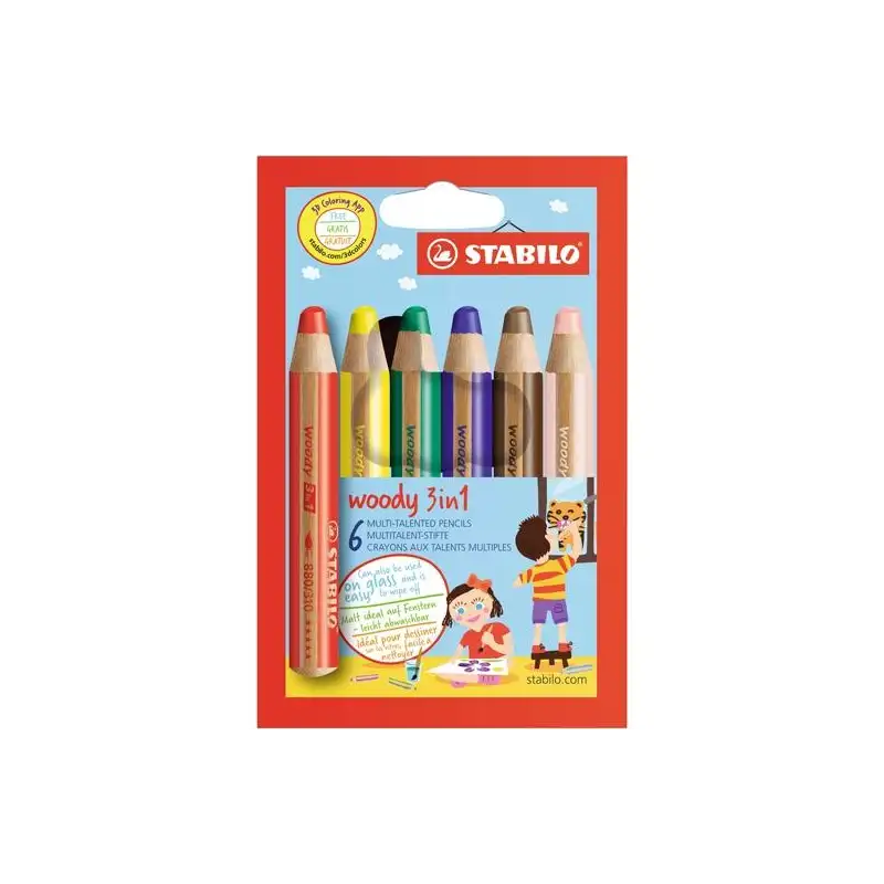 (8806/00) STABILO LÁPICES DE COLORES WOODY 3 EN 1 C/SURTIDOS ESTUCHE 6 UD