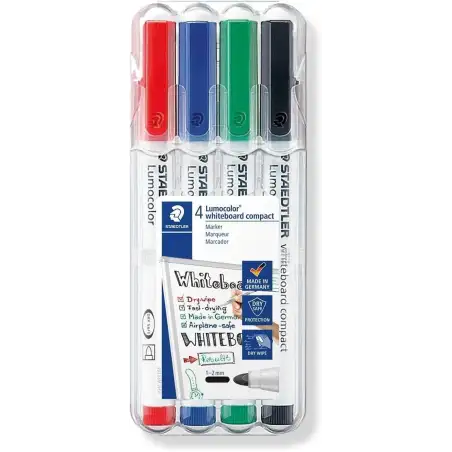 (341 WP4) STAEDTLER ROTULADORES PIZARRA BLANCA LUMOCOLOR PUNTA REDONDA C/SURTIDOS ESTUCHE 4 UD